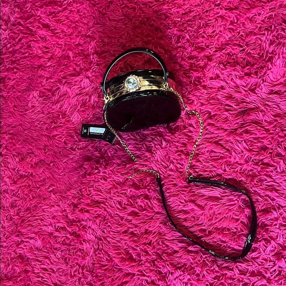 Black and Gold Mini Bag with Structured Design